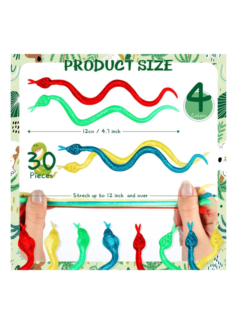NIBEMINENT SYOSI 30 Pcs Glittering Stretchy Rubber Snake Toys, Colorful Fake Snakes, Realistic Slimy Rubber, for Birthday Party Favors, Goodie Bags, Prizes - Image 3