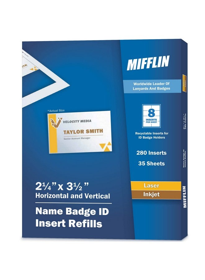MIFFLIN -Usa Name Badge Inserts, 2.25X3.5" Or 3.5X2.25" Badge Inserts (280 Cardstock Refills, 35 Sheets), Compatible With Inkjet, Laser Printer, And Printable Badge Inserts - Image 1