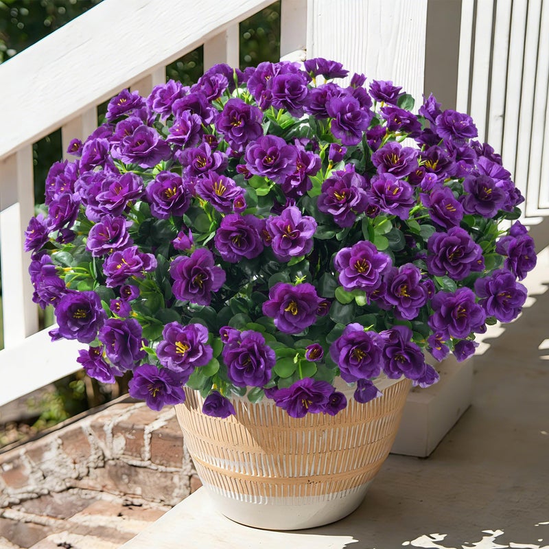 HyeFlora Artificial Faux Outdoor Flowers Plants for Spring Summer Decoration, Fake Silk Camellia UV Resistant Look Real for Planter Outside Front Door Porch Patio Balcony, 3 Large Bundles - Image 1