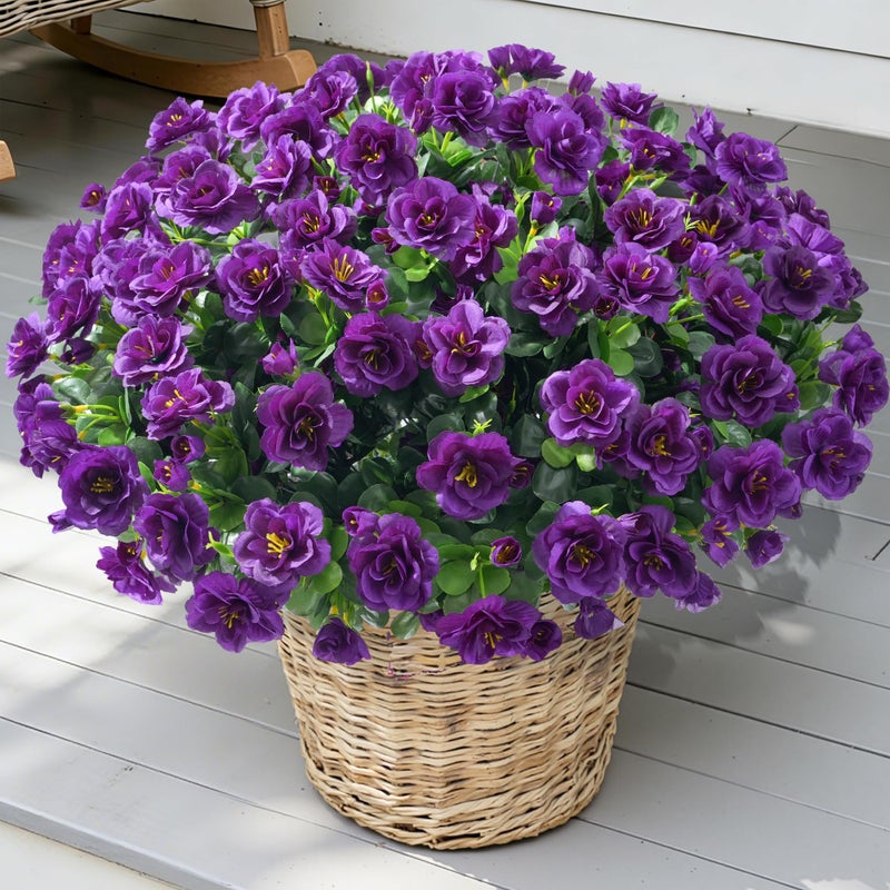 HyeFlora Artificial Faux Outdoor Flowers Plants for Spring Summer Decoration, Fake Silk Camellia UV Resistant Look Real for Planter Outside Front Door Porch Patio Balcony, 3 Large Bundles - Image 5
