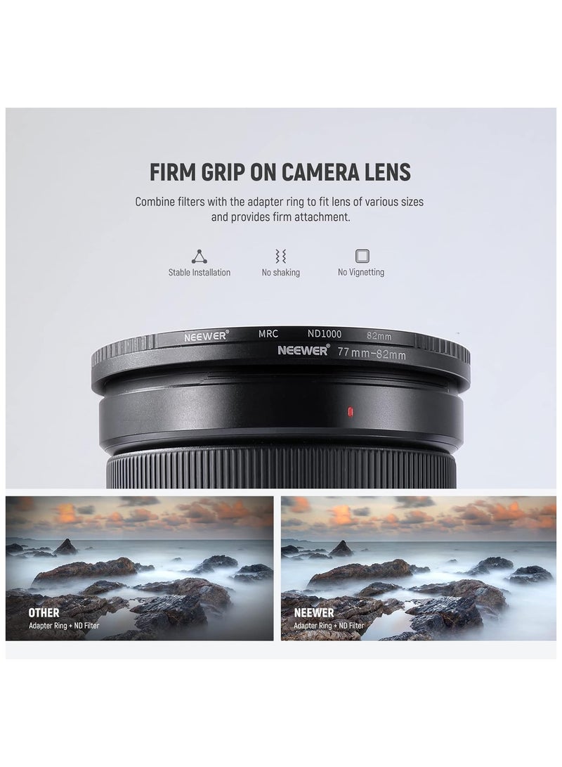 نيوير مجموعة حلقات محول تصاعدية من نيوير (8 قطع) – ألومنيوم مؤكسد عالي الجودة | المقاسات: 49-52مم، 52-55مم، 55-58مم، 58-62مم، 62-67مم، 67-72مم، 72-77مم، 77-82مم – أسود - Image 5