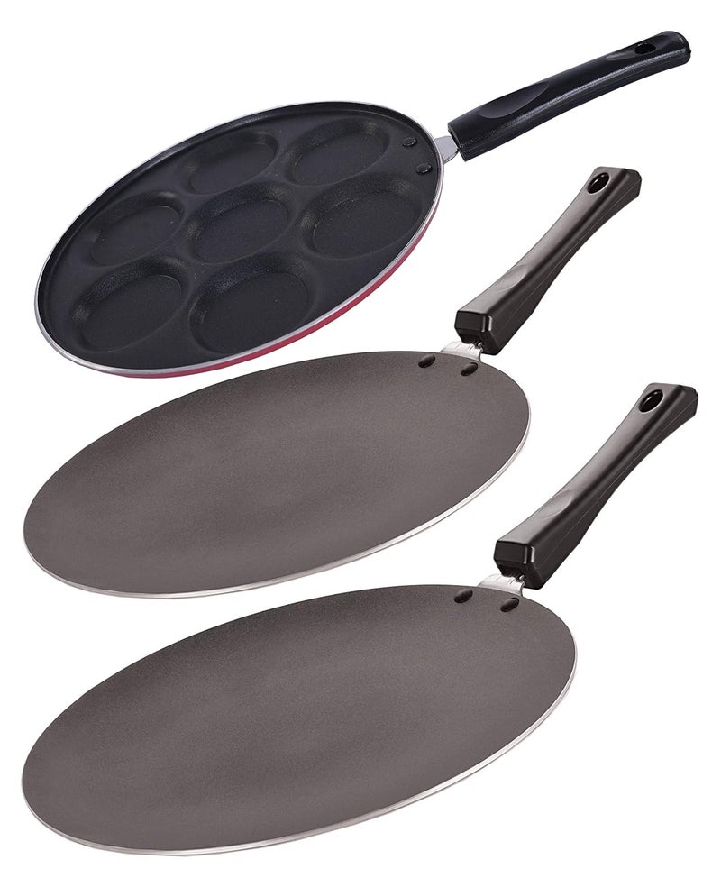 Nirlon Nirlon Non-Stick Aluminium 3 Piece Gas Compatible Cookware Utencil Combo Gift Set - Image 1