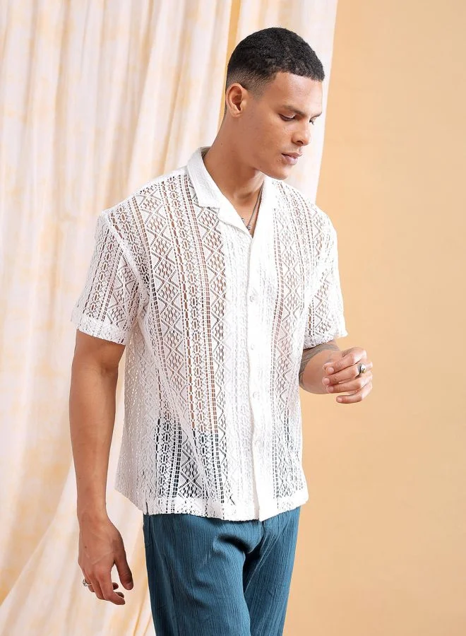 The Indian Garage Co Men Relaxed Fit Solid Half Sleeves Cuban Collar Resort Wear Shirt
