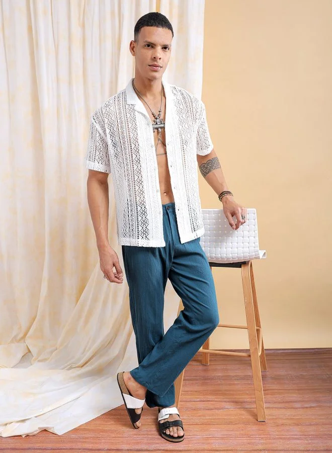 The Indian Garage Co Men Relaxed Fit Solid Half Sleeves Cuban Collar Resort Wear Shirt