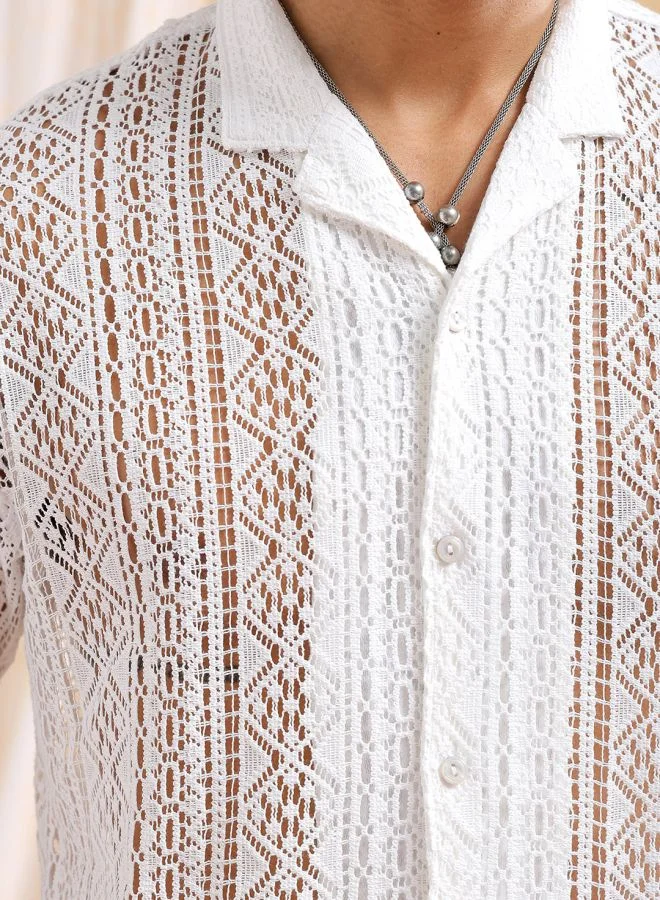 The Indian Garage Co Men Relaxed Fit Solid Half Sleeves Cuban Collar Resort Wear Shirt