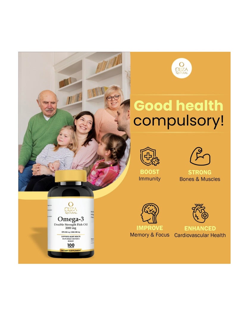 Oliza Natural Omega 3 Double Strength 2000mg 100 Softgels | Supports Heart & Brain Health  - Image 3