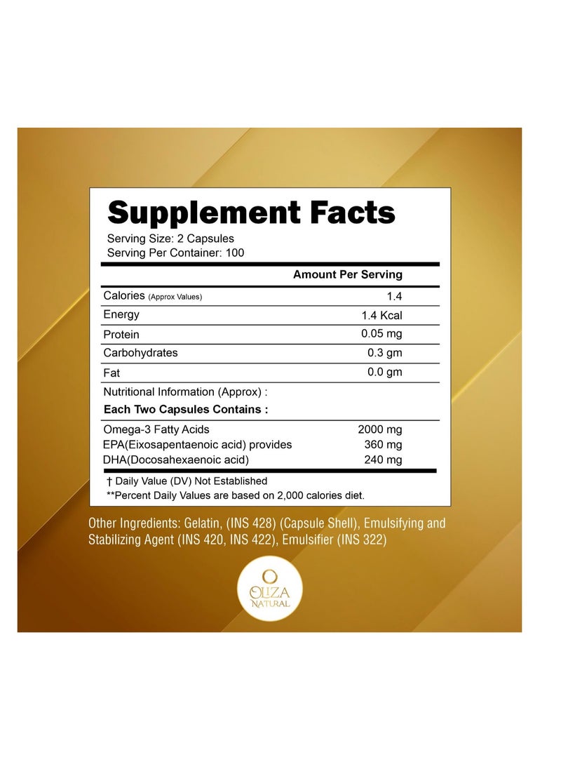 Oliza Natural Omega 3 Double Strength 2000mg 100 Softgels | Supports Heart & Brain Health  - Image 2