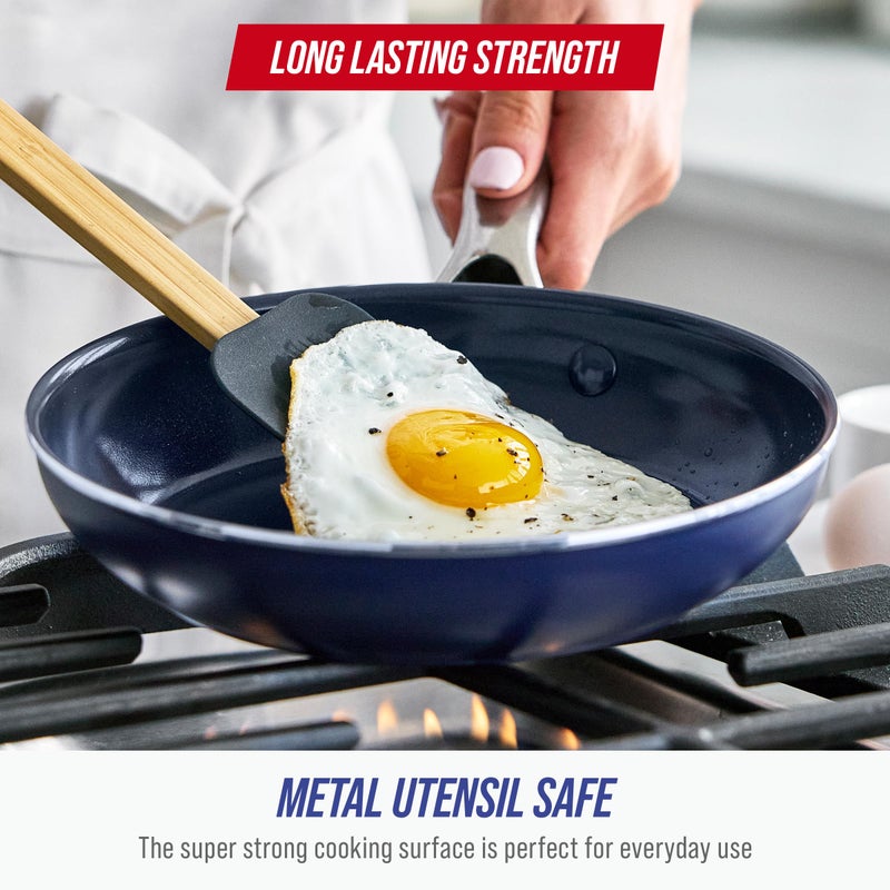 Blue Diamond 8 Inch Nonstick Frying Pan, PFAS Free Ceramic Egg and Omelette Pan, Diamond Infused Nonstick Skillet, Dishwasher & Oven Safe, Durable, Non Toxic, Metal Utensil Safe, Blue - Image 2