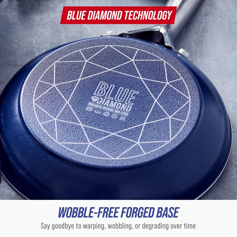 Blue Diamond 8 Inch Nonstick Frying Pan, PFAS Free Ceramic Egg and Omelette Pan, Diamond Infused Nonstick Skillet, Dishwasher & Oven Safe, Durable, Non Toxic, Metal Utensil Safe, Blue - Image 4