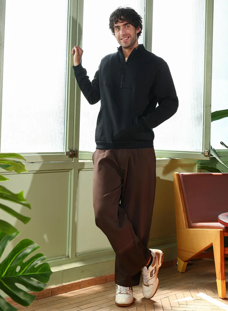 Campus Sutra Black Men's Onyx Black Panel-Stitch Knit Sweatshirt for Men | Best Price UAE