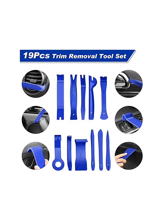 KASTWAVE Audio Removal Kit, Auto Clamp Fastener Terminal Removal Kit Plastic Pry Tool Kit for Car Panels/Dashboards/Doors/Audio/Radio/Stereo, 19 Pieces Comes with Storage Bag (Blue) - Image 4