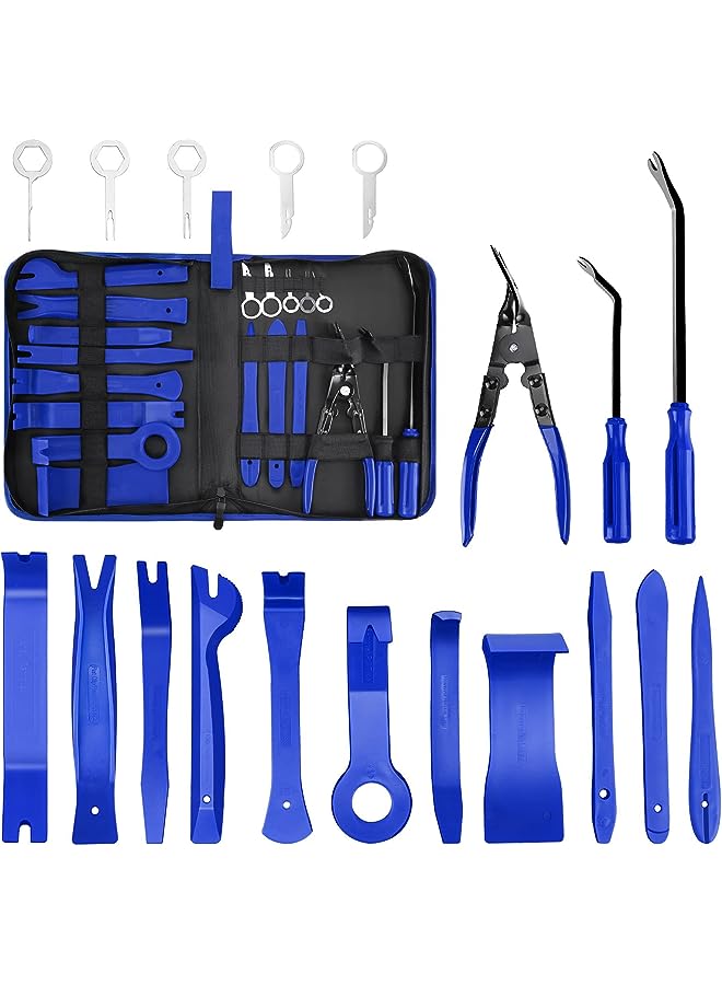 KASTWAVE Audio Removal Kit, Auto Clamp Fastener Terminal Removal Kit Plastic Pry Tool Kit for Car Panels/Dashboards/Doors/Audio/Radio/Stereo, 19 Pieces Comes with Storage Bag (Blue) - Image 1