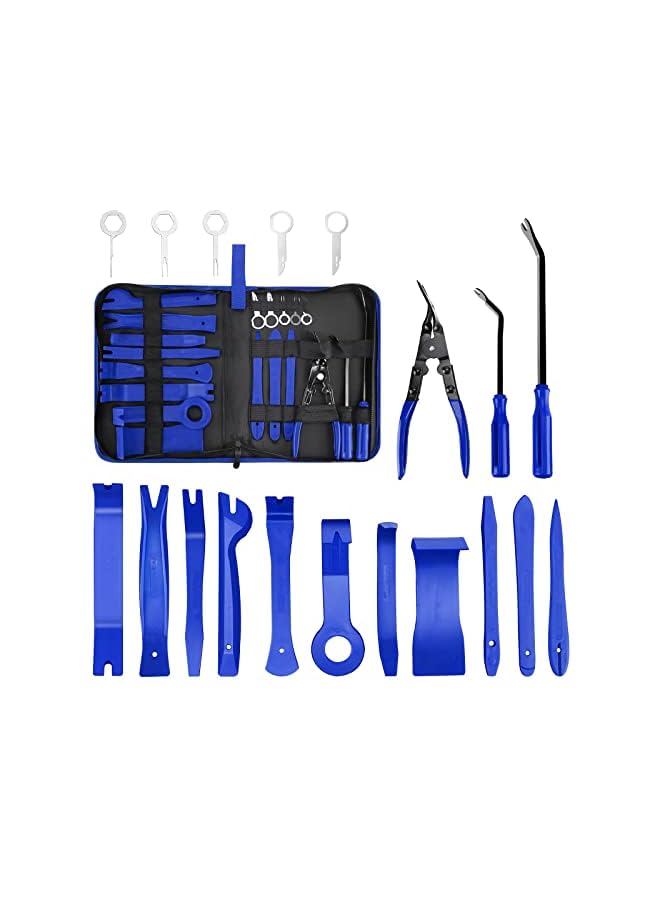 KASTWAVE Audio Removal Kit, Auto Clamp Fastener Terminal Removal Kit Plastic Pry Tool Kit for Car Panels/Dashboards/Doors/Audio/Radio/Stereo, 19 Pieces Comes with Storage Bag (Blue) - Image 2