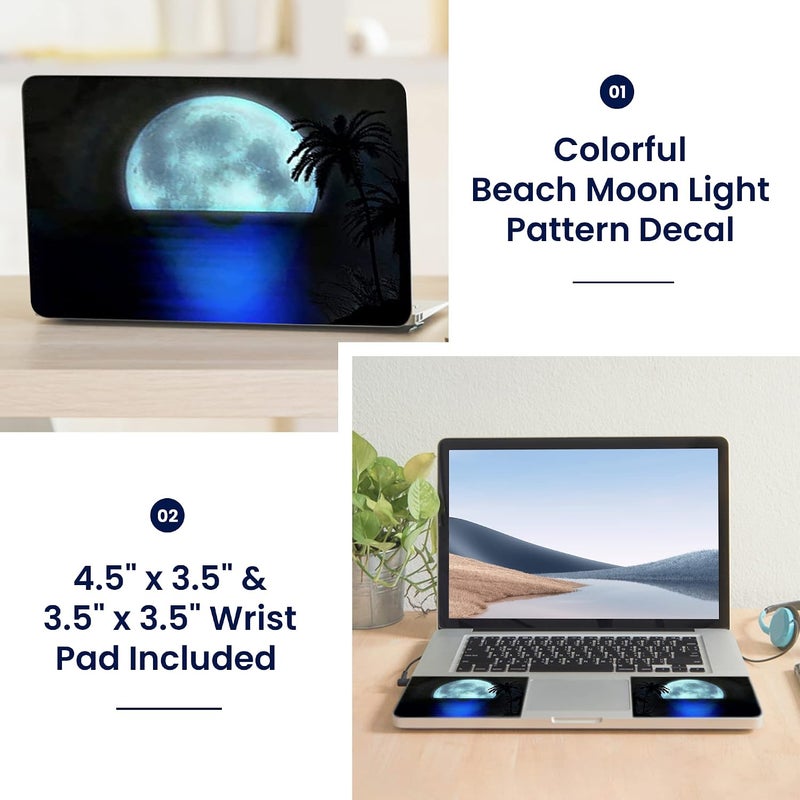 LSS Laptop 15 15.6 Skin Cover with Colorful Beach Moon Light Pattern for HP Dell Lenovo Apple Asus Acer Compaq - Fits 13.3" 14" 15.6" 16" (2 Wrist Pads Free) - Image 2