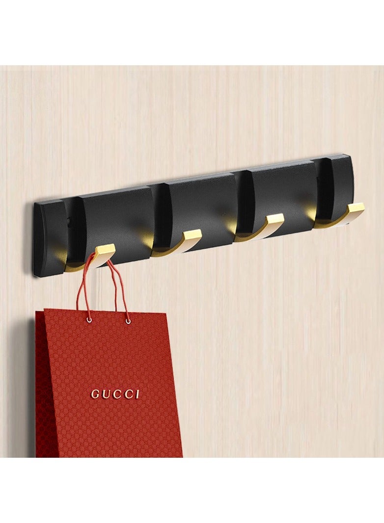 Generic Folding Coat Hooks, Invisible Wall Mounted 4 Towel Hooks Automatic Retractable Rack for Bathroom Kitchen Bedroom, Space Saving Modern Foldable Wall Hooks (Black Gold)