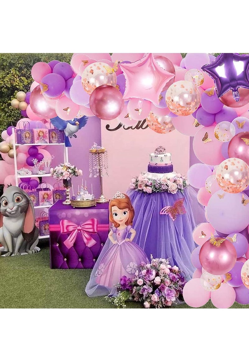 Excefore 126 Pcs Butterfly Pink and Purple Balloon Garland Kit, Theme Arch with Gold Star Foil Balloons - Image 1