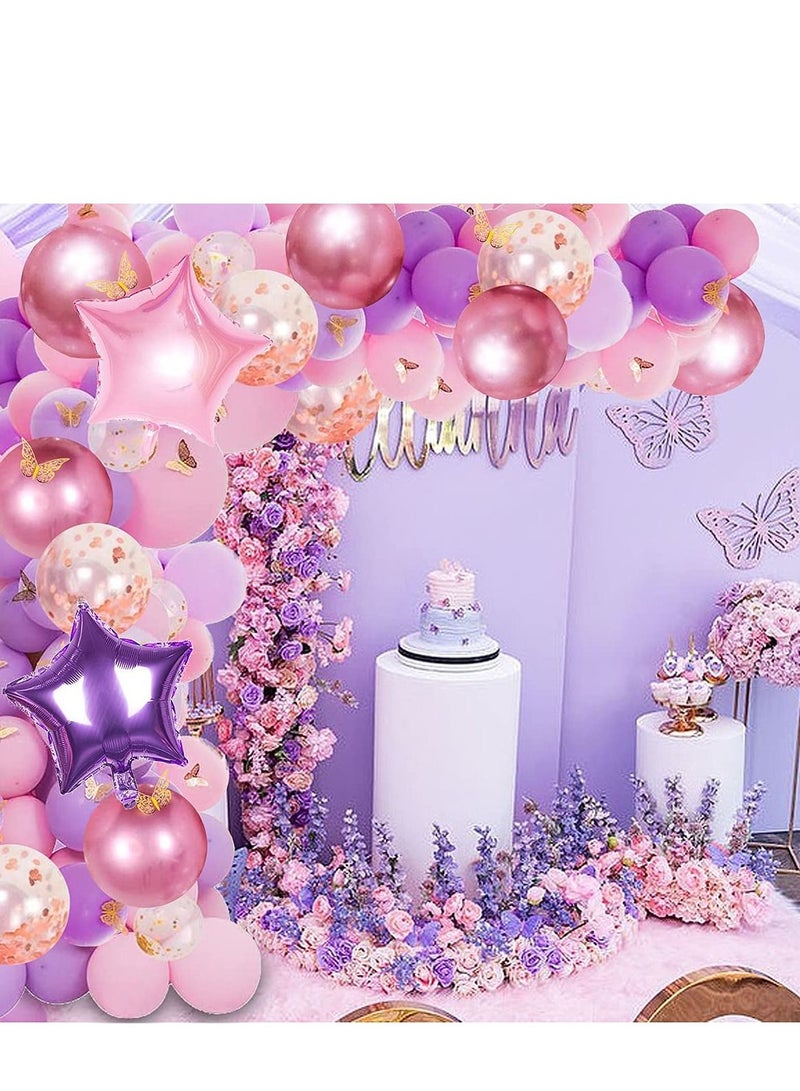 Excefore 126 Pcs Butterfly Pink and Purple Balloon Garland Kit, Theme Arch with Gold Star Foil Balloons - Image 3
