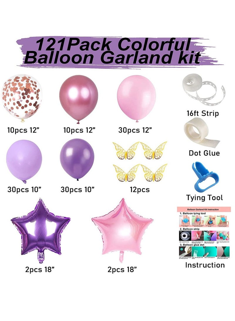Excefore 126 Pcs Butterfly Pink and Purple Balloon Garland Kit, Theme Arch with Gold Star Foil Balloons - Image 5