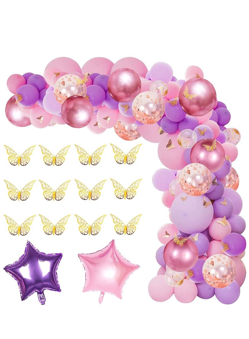 Excefore 126 Pcs Butterfly Pink and Purple Balloon Garland Kit, Theme Arch with Gold Star Foil Balloons - Image 4