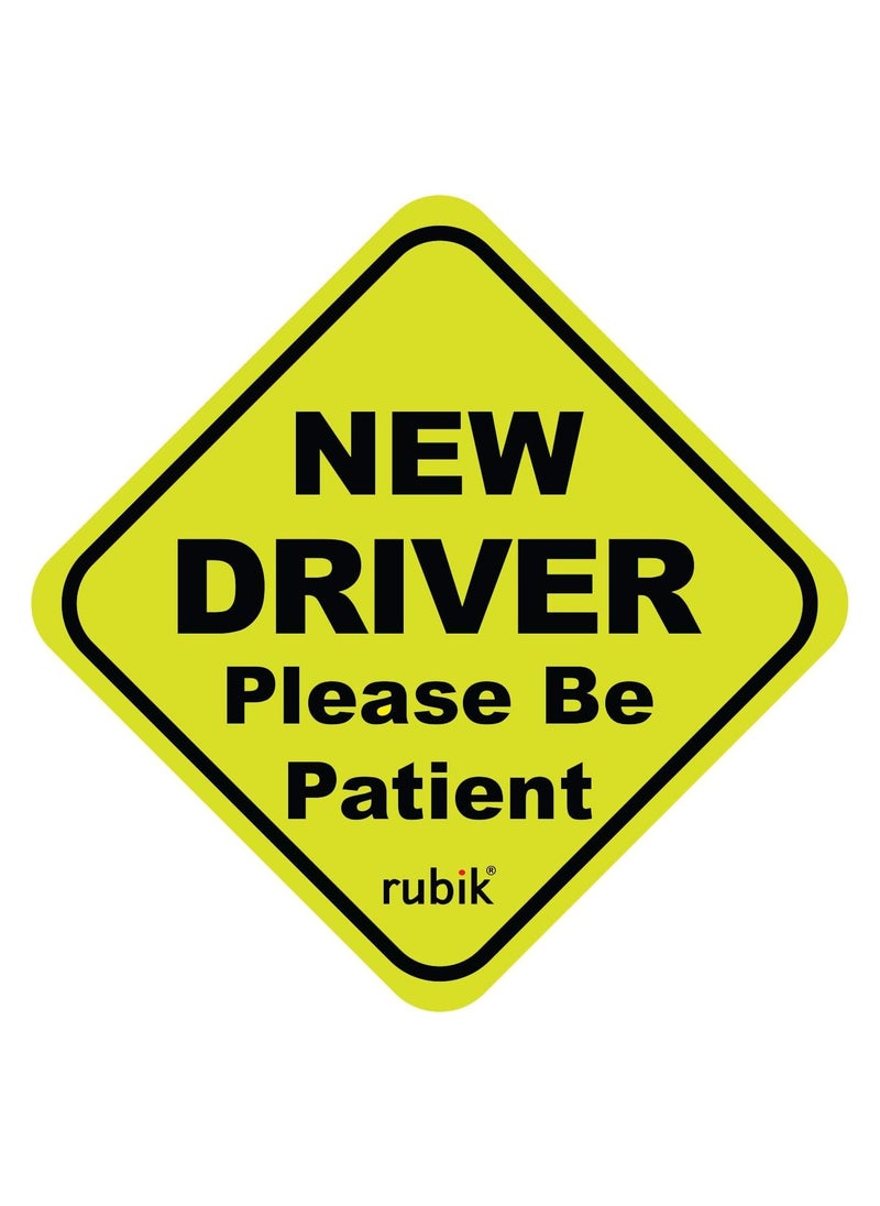 Rubik Magnetic New Driver Car Sign Sticker, New Driver Please Be Patient, Highly Reflective Removable and Reusable for Beginner Car SUV Van Drivers (15x15cm)  - Image 1