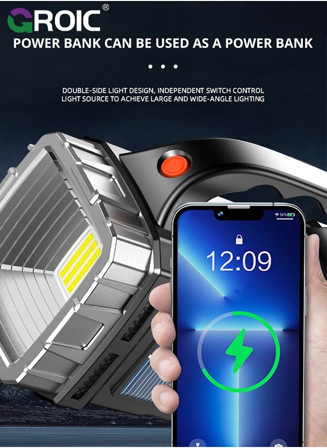 Bright Rechargeable Flashlight, Camping Lantern Rechargeable Lights, Portable Handheld Spotlight Searchlight 10000mAh with 7 Lights Modes, Waterproof Flashlight with USB Output Power Bank