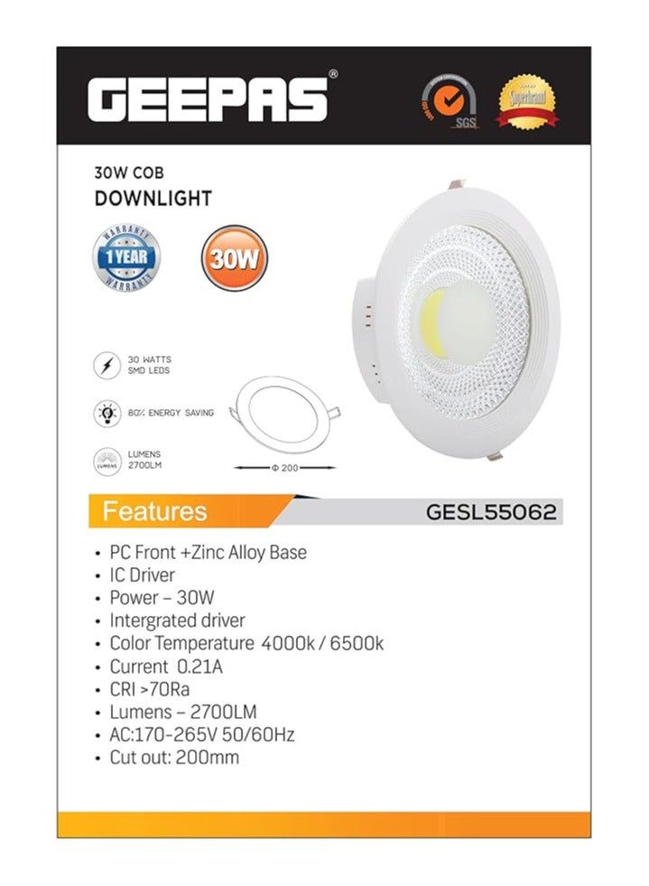 GEEPAS Geepas  GESL55062 Round Slim Downlight Led STYLISH AND MODERN 30W - Natural Cool White 6500K | Ultra Slim with Energy Saving| Ideal for Home Hotel & More  - Image 4