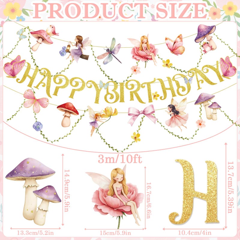 Paper Jazz Fairy Birthday Banner with Butterfly Fairy Party Decorations Mushroom Decor Fabric Vines Paper Garlands Decorations for Birthday,Garden Tea Party,Baby Shower. - Image 2