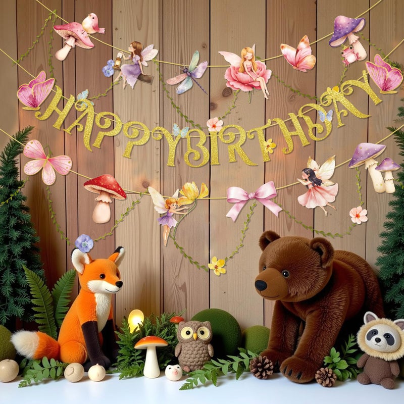 Paper Jazz Fairy Birthday Banner with Butterfly Fairy Party Decorations Mushroom Decor Fabric Vines Paper Garlands Decorations for Birthday,Garden Tea Party,Baby Shower. - Image 4