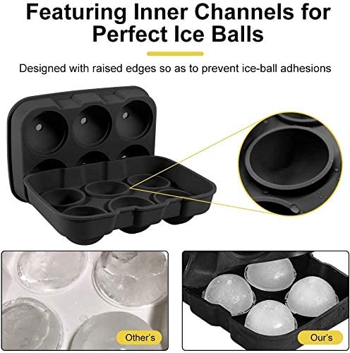 AmigozZ 6 Pc Round Ice Cube Ball Maker Easy Release Silicone Round Ice Sphere Tray with Lids & Funnel for Bourbon, Whiskey, Cocktail, Cold Drinks.(Pack of 1 Round 6 Grid Ice Cube Tray) - Image 4