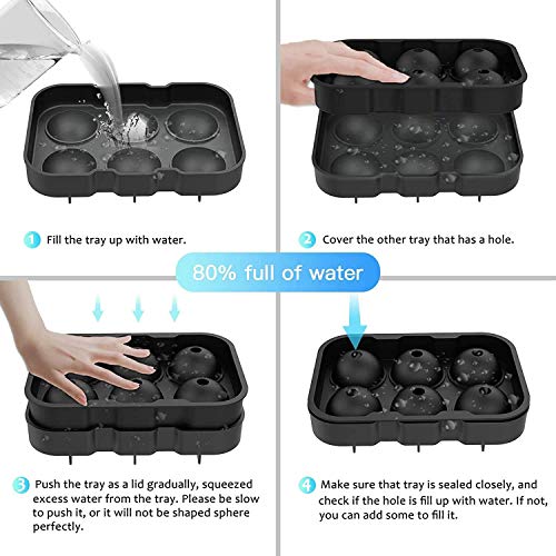 AmigozZ 6 Pc Round Ice Cube Ball Maker Easy Release Silicone Round Ice Sphere Tray with Lids & Funnel for Bourbon, Whiskey, Cocktail, Cold Drinks.(Pack of 1 Round 6 Grid Ice Cube Tray) - Image 5