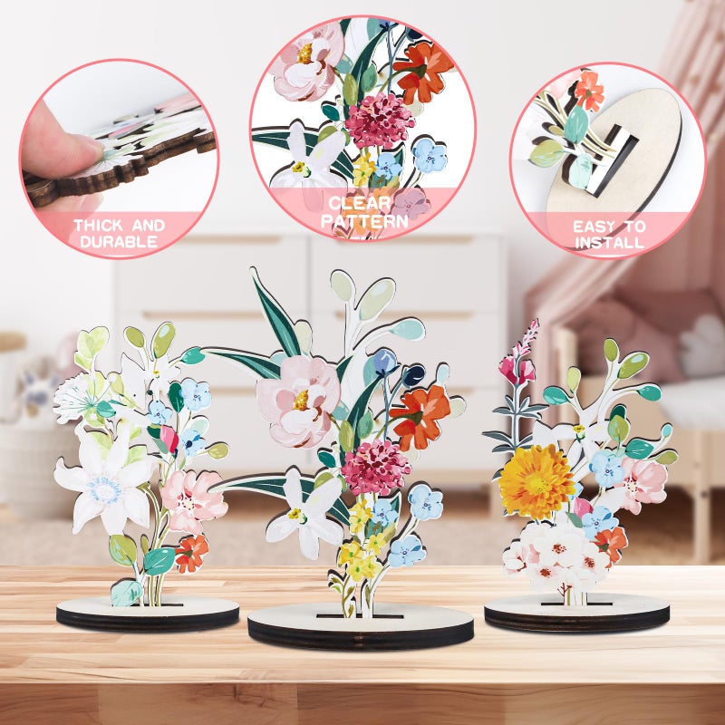 refavor Wooden Wildflower Party Decorations - 9PCS Flower Birthday Table Sign Decor Wooden Baby in Bloom Baby Shower Decorations Wildflower Baby Shower Decor Supplies Floral Party Wedding Decoration - Image 3