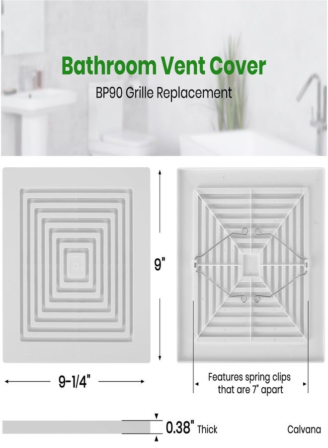 Calvana (2-Pack) BP90 Bathroom Exhaust Fan Cover, Vent Cover Replacement, Compatible with Broan-NuTone, Square Ceiling or Wall-Mount, Fits Models BP46 663 670 671 675 688 689, 9-1/4" x 9", White - Image 2
