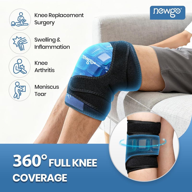 NEWGO Ice Pack for knee, 1 Hour Long Coldness Knee Ice Pack Wrap After Replacement Surgery with Ice Grid Gel Design, Soothing Cold Therapy for Meniscus Tear and ACL, Sports Injuries, Ultra Flexible - Image 3