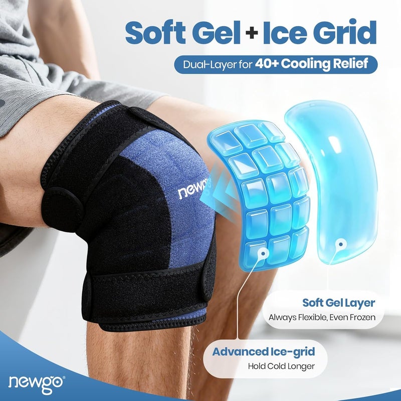NEWGO Ice Pack for knee, 1 Hour Long Coldness Knee Ice Pack Wrap After Replacement Surgery with Ice Grid Gel Design, Soothing Cold Therapy for Meniscus Tear and ACL, Sports Injuries, Ultra Flexible - Image 2