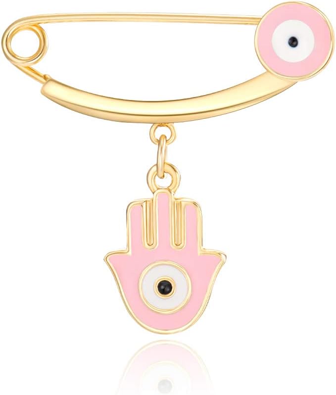 MANVEN Hamsa Evil Eye Stroller Pin Lucky Protection Clothes Brooch Diaper Bag Pin Birthday Gift - Image 1