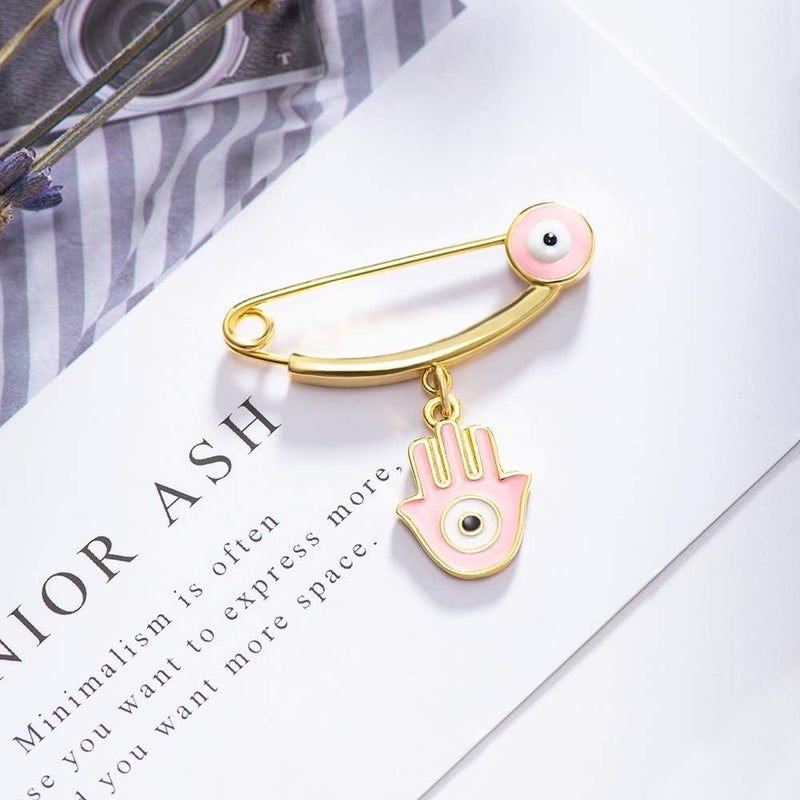 MANVEN Hamsa Evil Eye Stroller Pin Lucky Protection Clothes Brooch Diaper Bag Pin Birthday Gift - Image 5