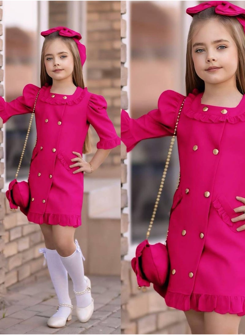 OLUDENIZ Dress Chic 4-Piece Girls' Celebration Ensemble: Includes Dress, Hair Clip, Handbag, and Long Socks - Coordinated Colors, Made in Turkey  - Image 2