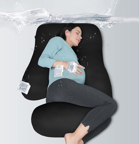 MOON PARK Pregnancy Pillows for Sleeping - U Shaped Full Body Maternity Pillow with Removable Cover - Support for Back, Legs, Belly, HIPS - 57 Inch - Black - Cooling Cover - Image 1