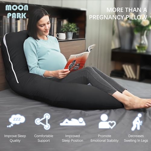 MOON PARK Pregnancy Pillows for Sleeping - U Shaped Full Body Maternity Pillow with Removable Cover - Support for Back, Legs, Belly, HIPS - 57 Inch - Black - Cooling Cover - Image 4