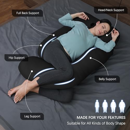 MOON PARK Pregnancy Pillows for Sleeping - U Shaped Full Body Maternity Pillow with Removable Cover - Support for Back, Legs, Belly, HIPS - 57 Inch - Black - Cooling Cover - Image 2
