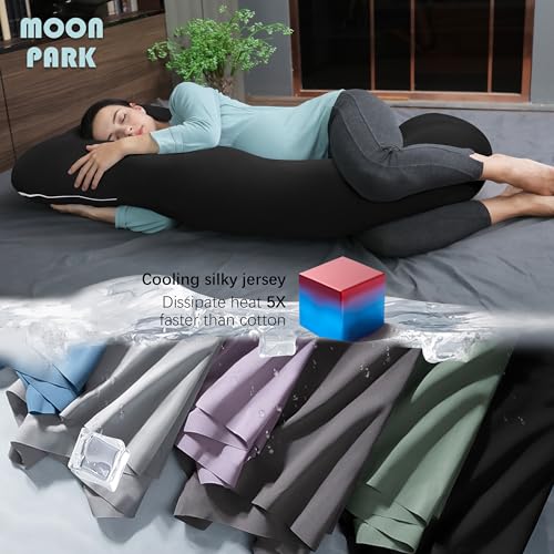 MOON PARK Pregnancy Pillows for Sleeping - U Shaped Full Body Maternity Pillow with Removable Cover - Support for Back, Legs, Belly, HIPS - 57 Inch - Black - Cooling Cover - Image 3