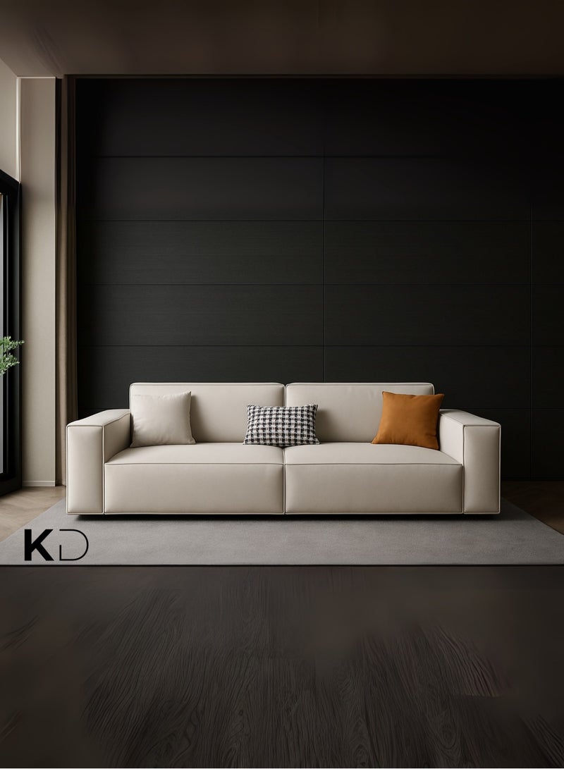 كستم ديكو أريكة KustomDeco Everyday Modern ثنائية المقاعد بإطار صندوقي، تصميم بسيط، جلد صناعي فاخر ووسائد مميزة، أريكة قابلة للتخصيص - بيج - Image 1