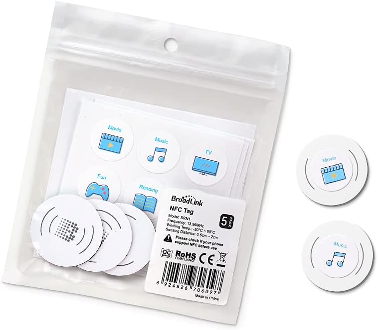 Broadlink NFC Tags, NXP NTAG215 Waterproof NFC Tag Sticker, Trigger Home Automation Devices and Scenes, Compatible with All NFC-Enabled Smart Phones, 5-Pack - Image 3