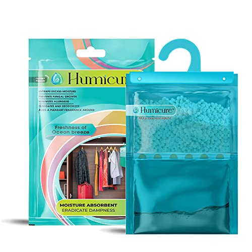 Humicure Moisture Absorber Dehumidifier Hanging Bags with 1 Litre Absorption Capacity for Wardrobe, Bathroom, Kitchen and Bedroom; Prevents Mould & Fungus (Pack of 1, 400gram, Ocean Breeze) - Image 1
