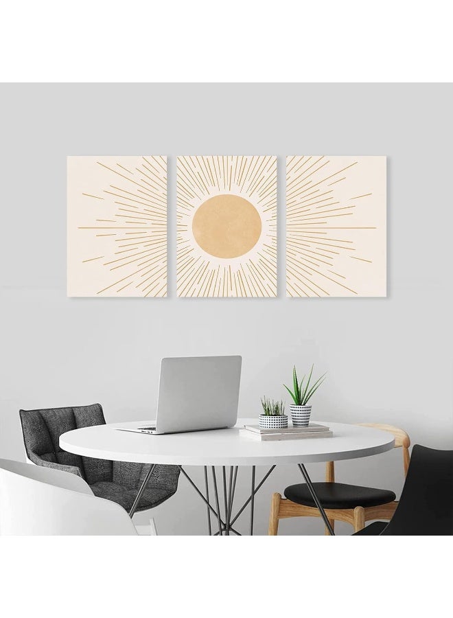 KBKBART Boho Sun Wall Art Set of 3, Framed Canvas Yellow Rising Geometric Nature Illustrations Line Wall, Mid-Century Modern Prints Decor for Living Room, Bedroom, Bathroom - Image 5