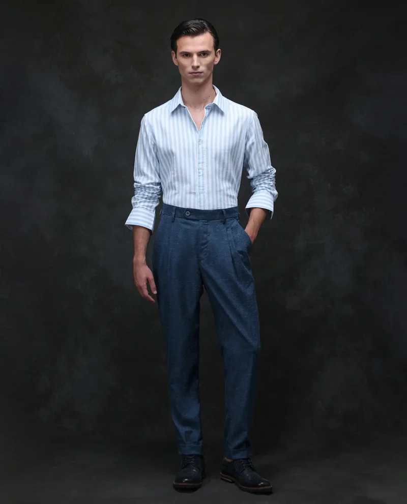 Rare Rabbit Rare Rabbit Men Rhesa Dark Teal Linen Blend Pleated Button Closure Relaxed Fit Plain Trouser