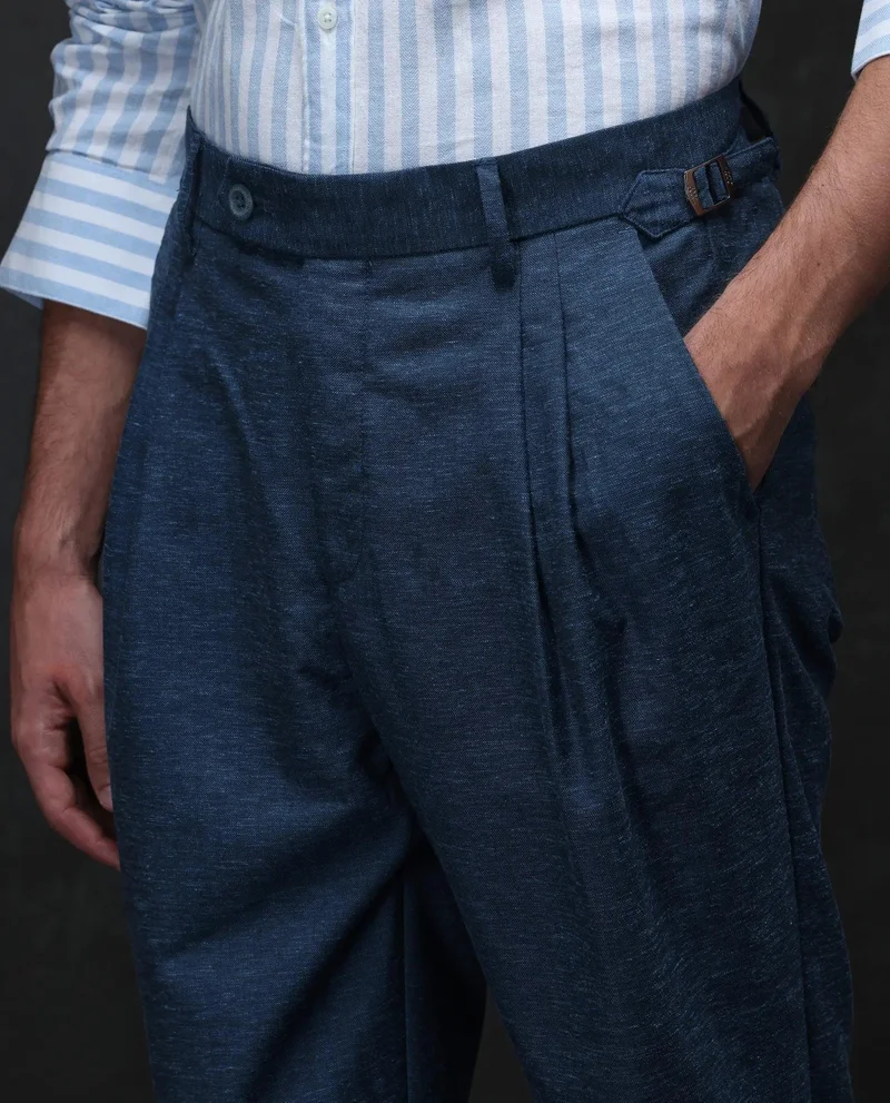 Rare Rabbit Men's Linen Blend Pleated Trouser