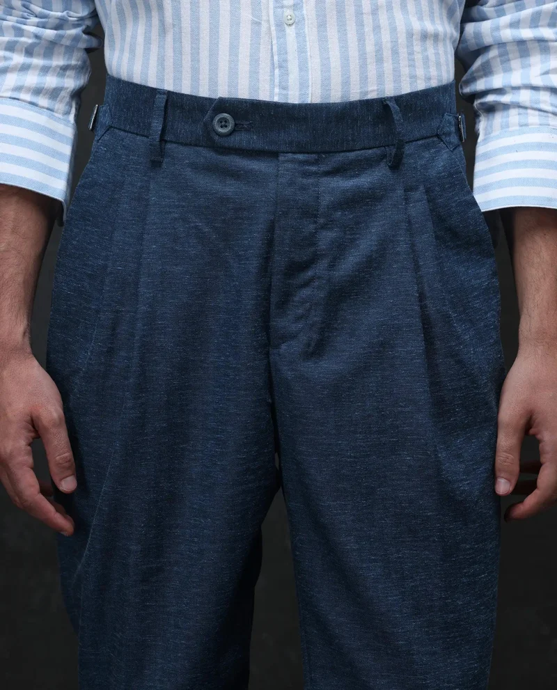 Rare Rabbit Men's Linen Blend Pleated Trouser