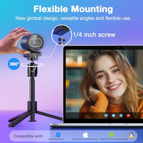 EMEET S600 4K Webcam with Tripod for Streaming Sony 1255 Sensor PDAF Autofocus 1080P60FPS 2 Noise Reduction Mics Builtin Privacy Cover 73 FOV Streaming Webcam for ProductGameBeauty - Image 3