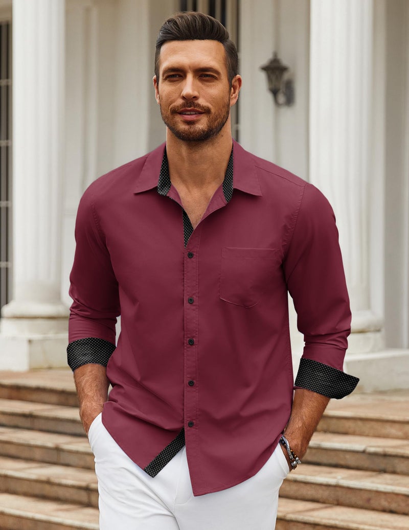 COOFANDY Mens Dress Shirts Long Sleeve Button Down Shirts Untucked Wrinkle-Free Business Casual Valentines Shirts Wine Red - Image 4